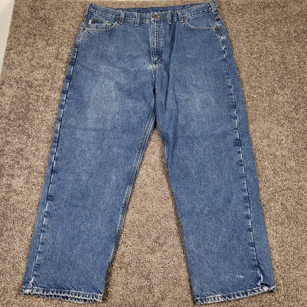 Carhartt B172 DST Flannel Lined Jeans Men 44x32 Blue Excellent Relaxed Fit Denim